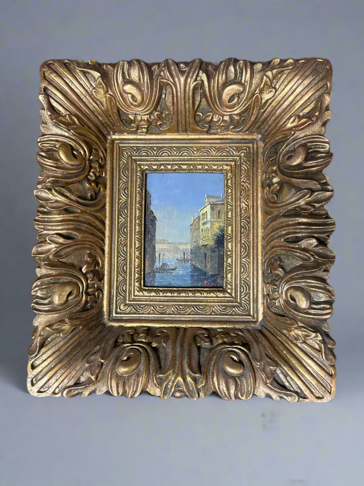 Small Gold Thick Framed Venice Oil Painting 1