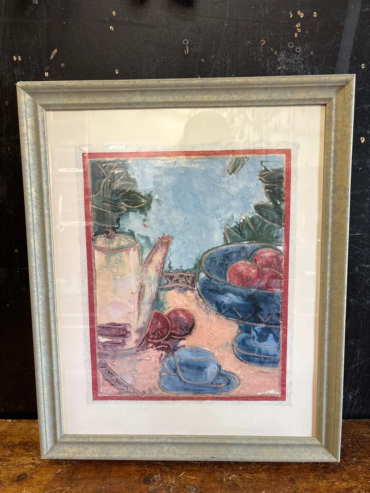 Framed Contempory Still Life Water Color Signed 1