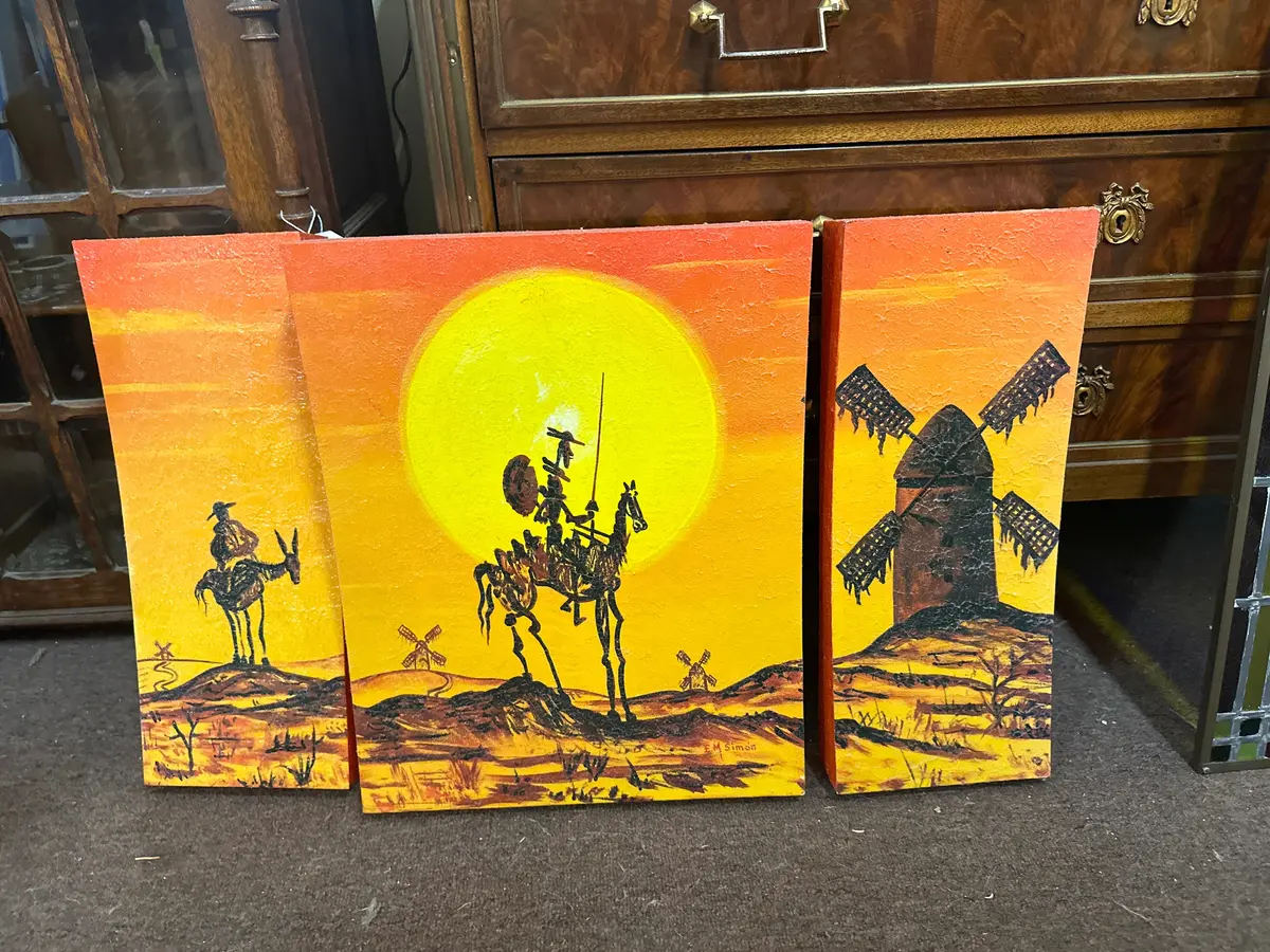 Triptych Painting Of Don Quijote De La Macha 1