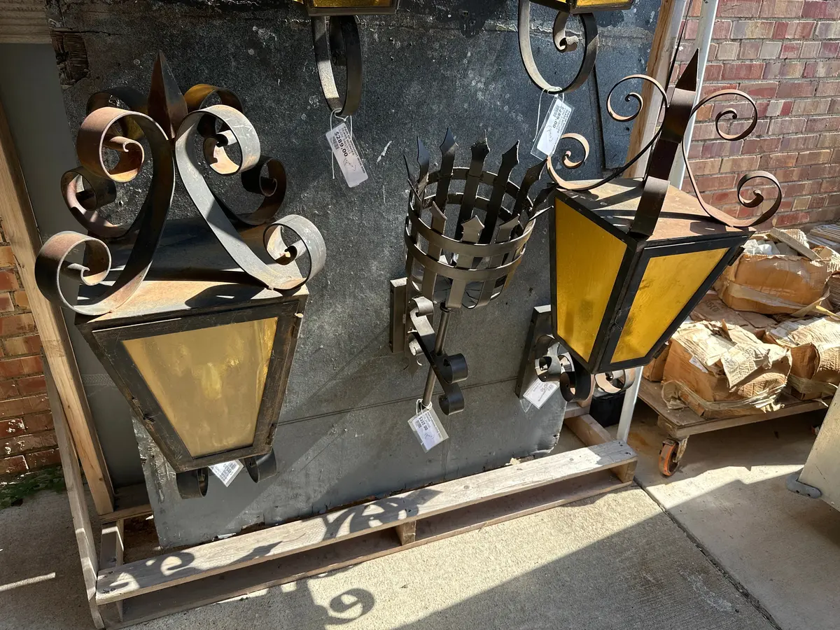 Pair Of Large Wrought Iron And Glass Sconces 1