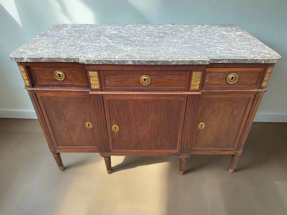 Louis Xvi Gray Marble Top Mahogany Server 1