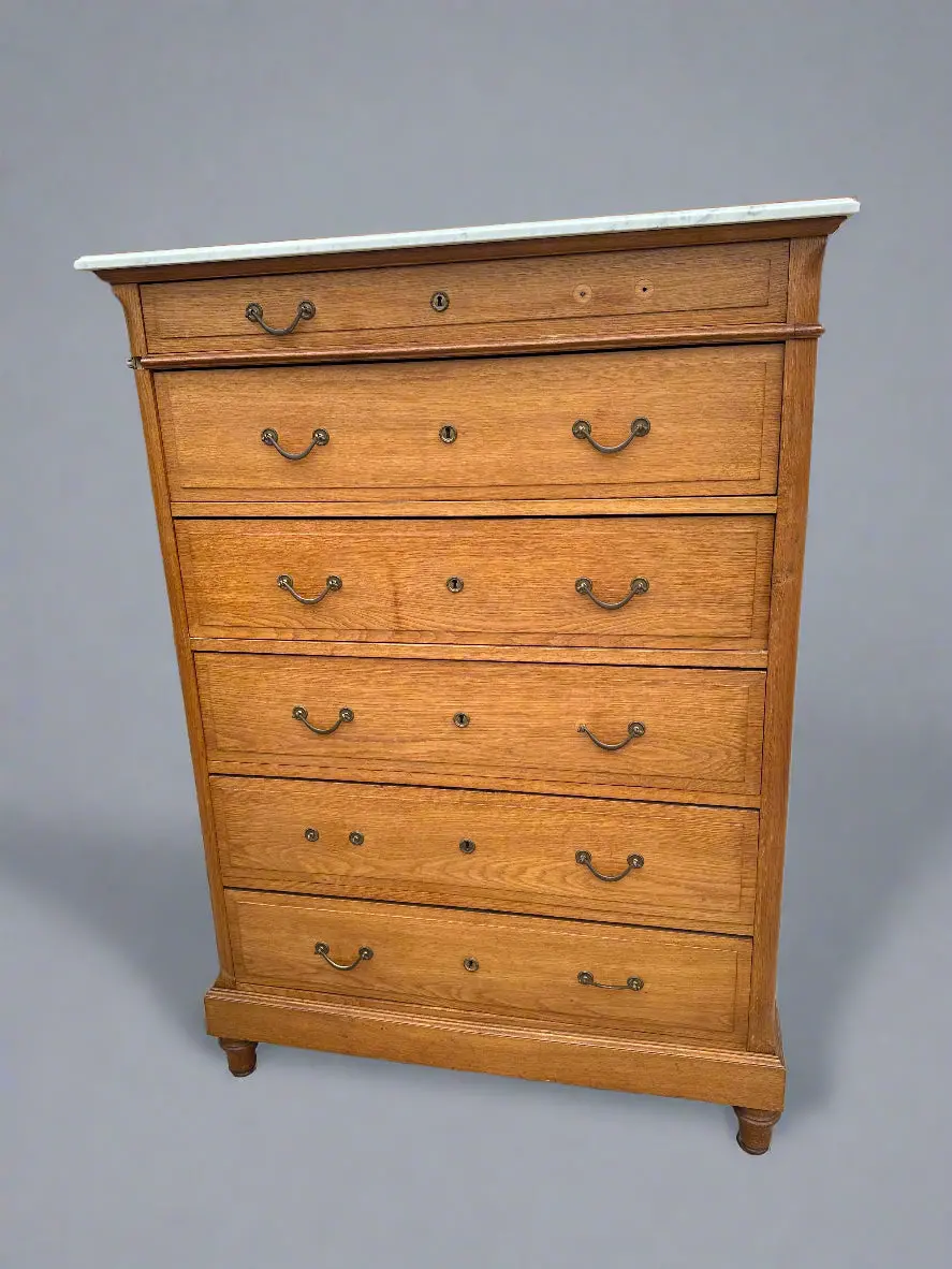 Oak Marble Top Highboy Chest 1