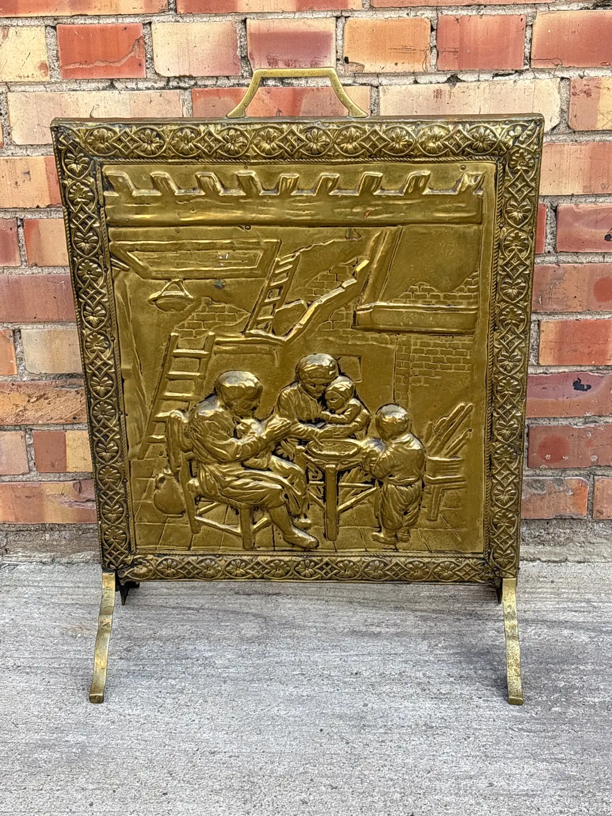 Hearth Scene Embossed Brass Fire Screen 1
