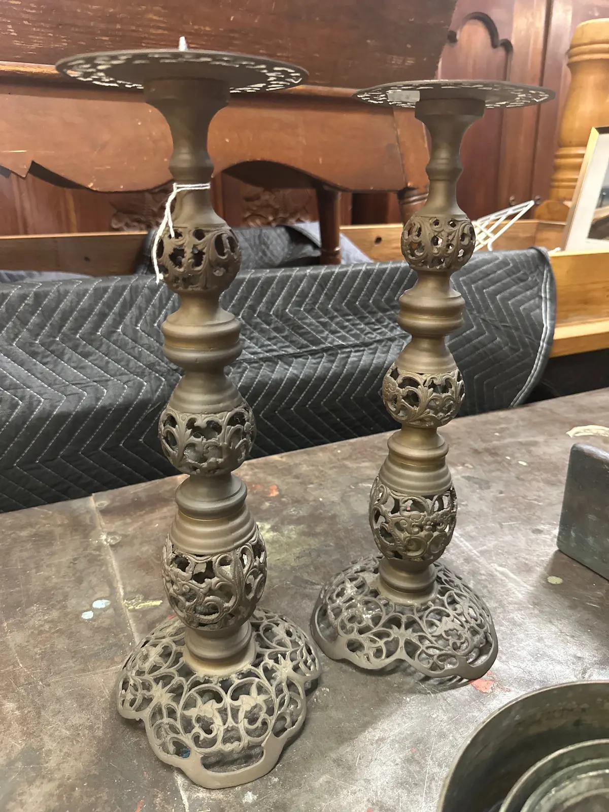 Pair Of Continental Cast Metal Candle Stands 1