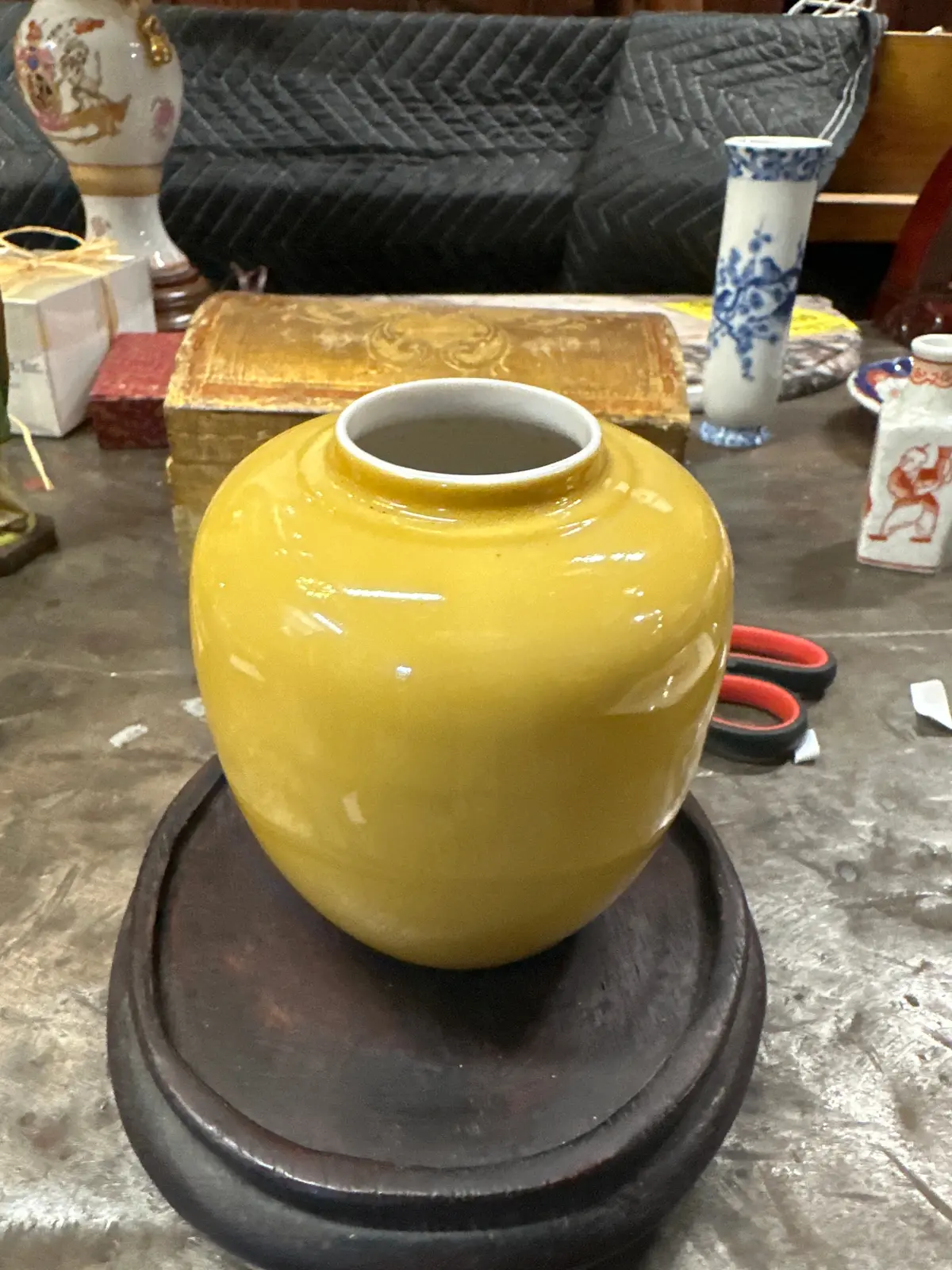 Porcelain  Squat Mustard Colored Vase 1