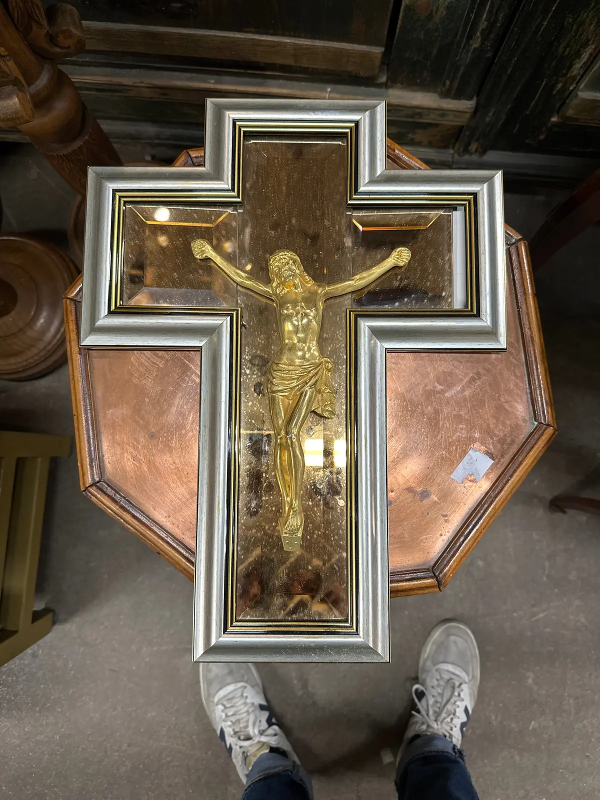 Peach Mirror With Silver Corpus Crucifix 1