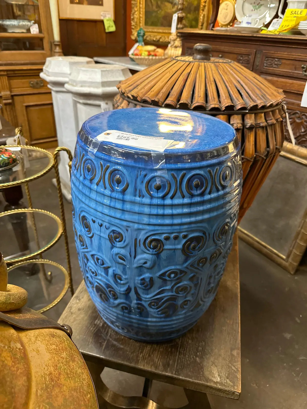 Blue Pottery Garden Seat 1