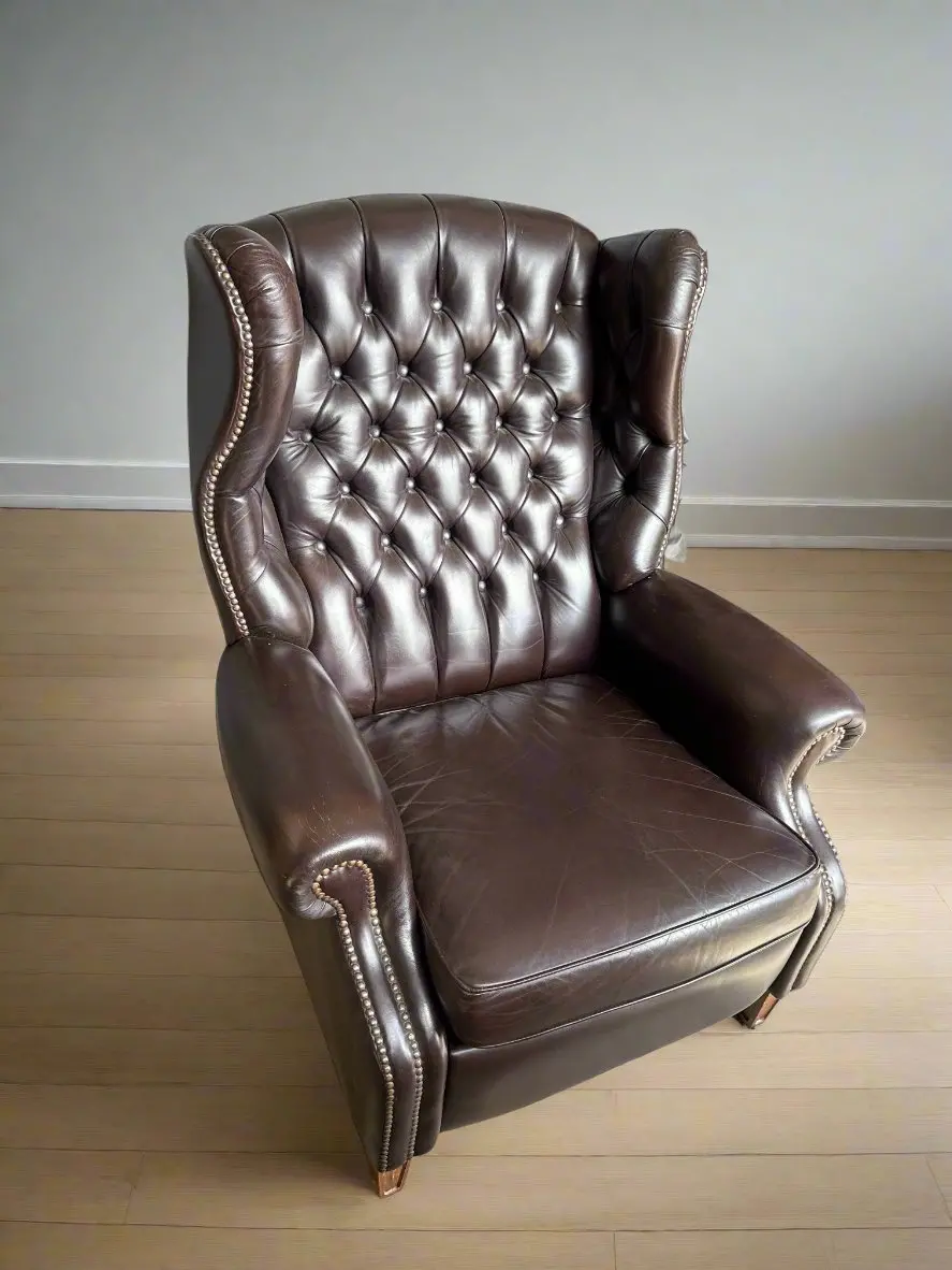 Black Tufted Leather Wing Chair 1