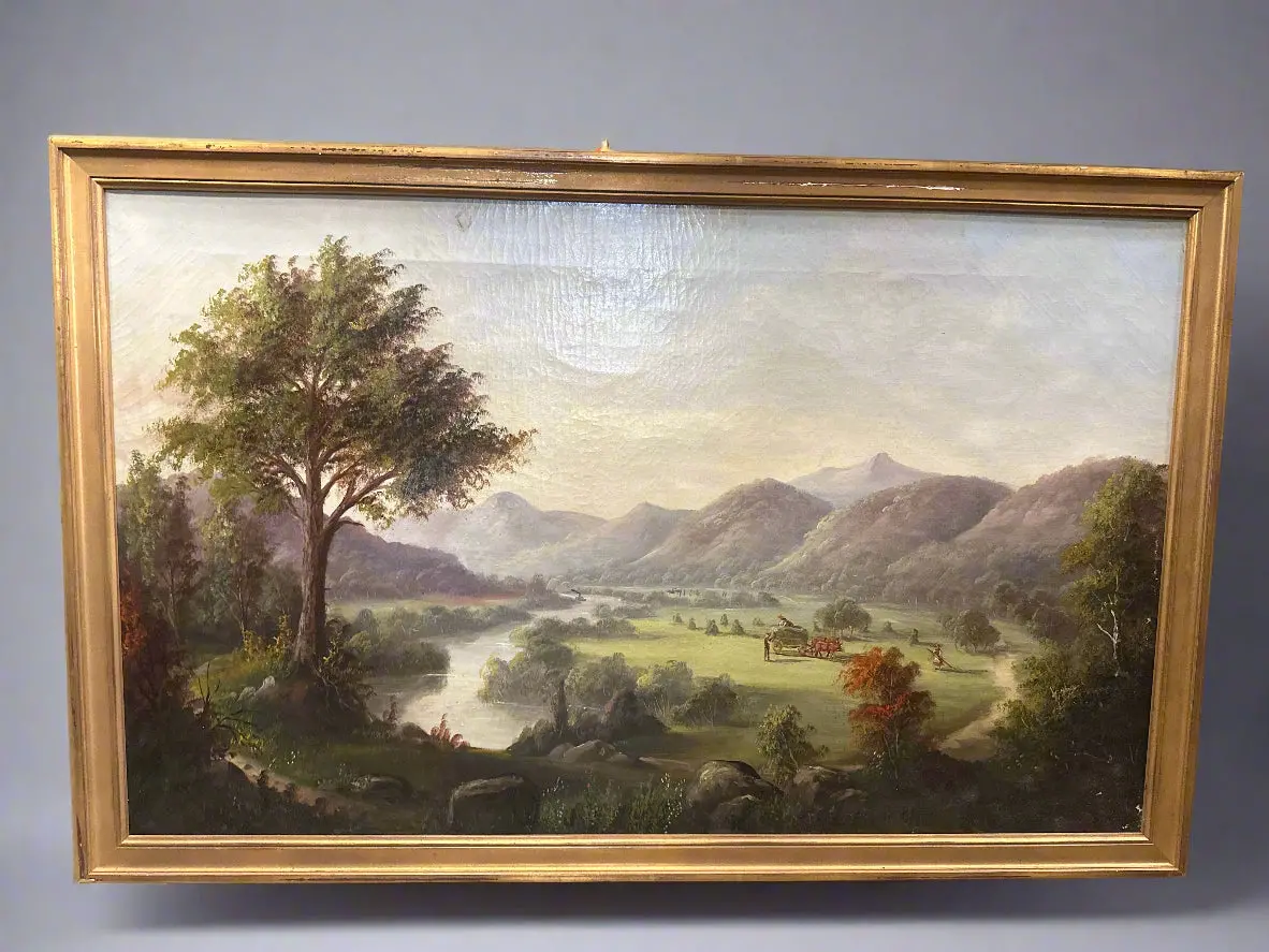 19Th  Century Landscape Oil Painting With River 1