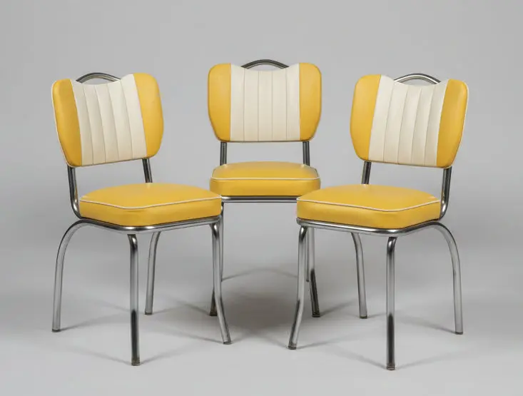 Set Of 4 Mid Century Chrome Chairs With Yellow Upholstery 1