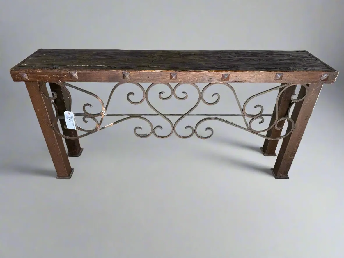 Rustic Console Table With Scroll Iron Front 1
