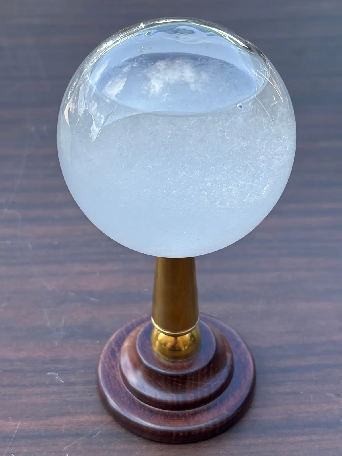 Weather Prediction Sphere On Wood And Brass Base 1