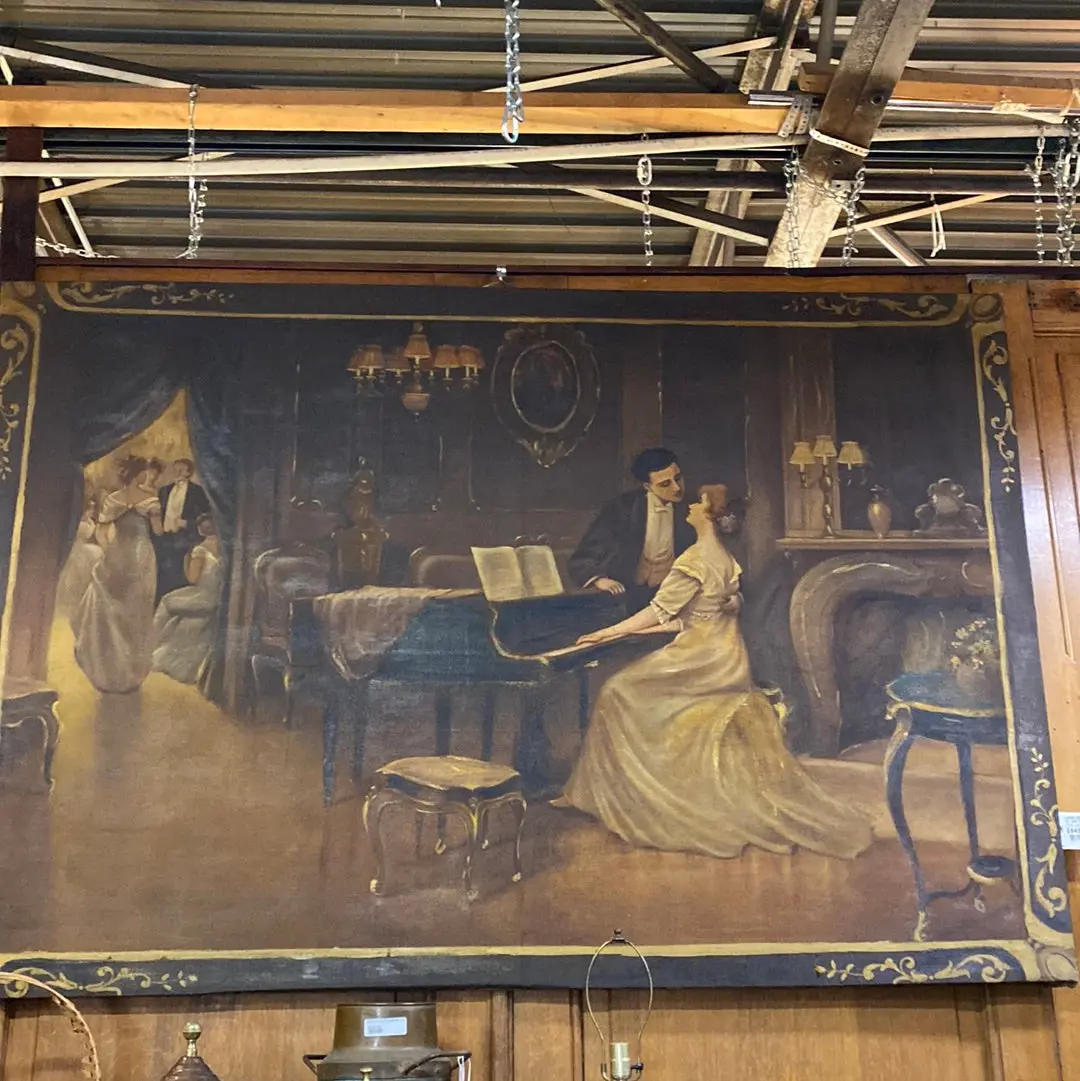 Large Unframed Oil Painting Of Lady Playing The Piano 1