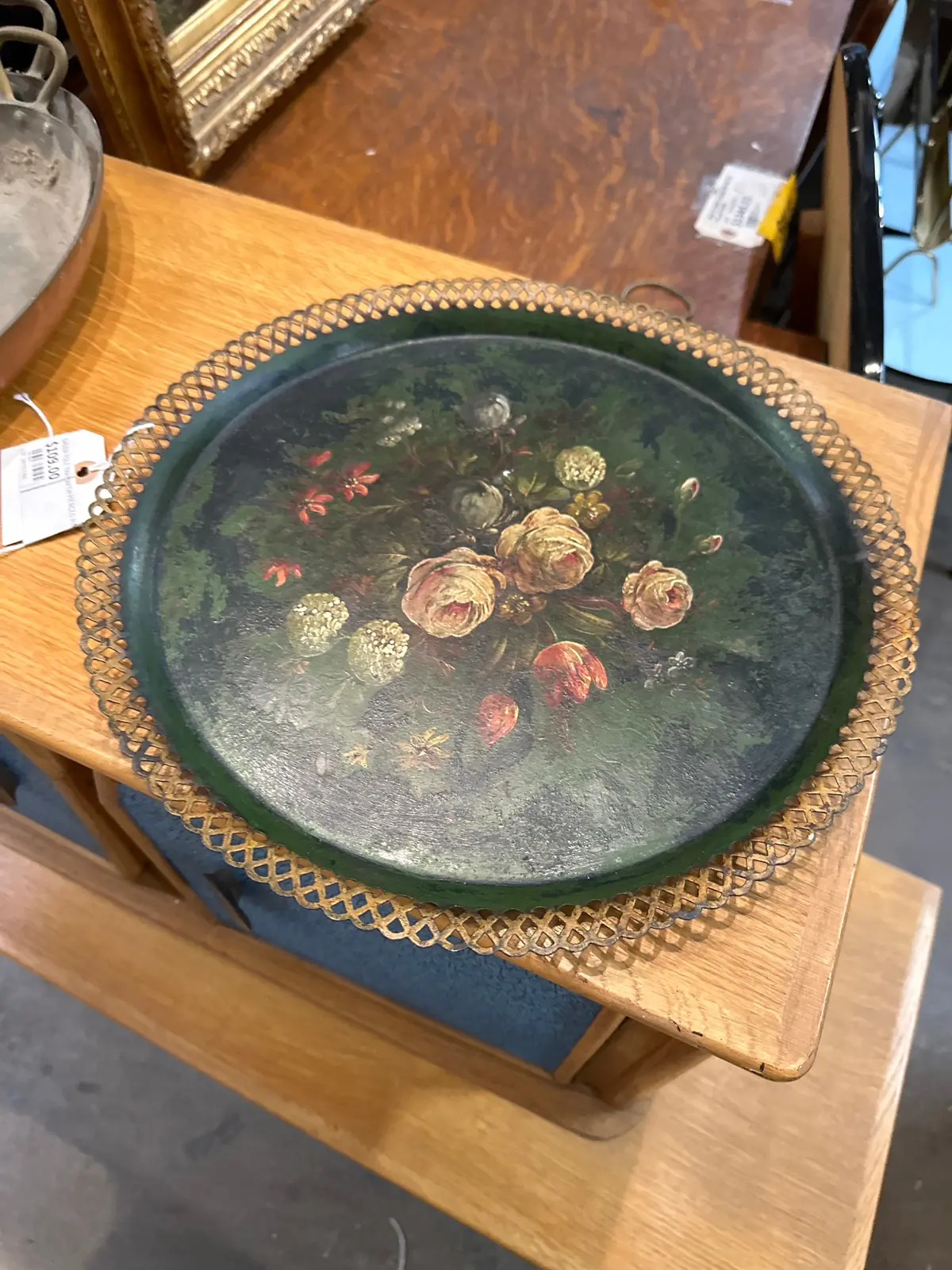 Green Tole Tray With Pierced Rim 1