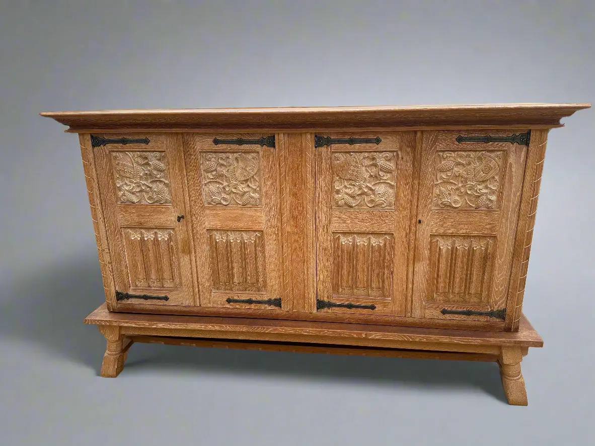 Gothic Oak 2 Piece Linen Fold Cabinet 1