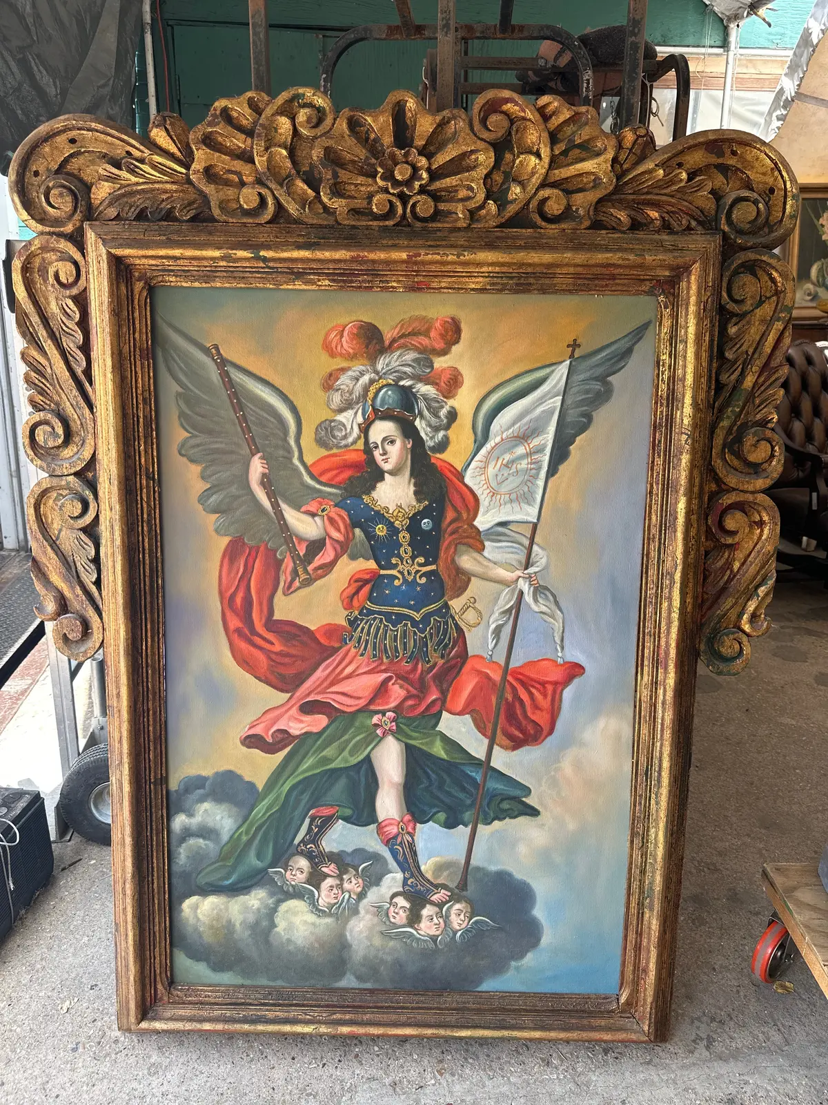 Large Gilt Framed Oil Painting Of An Angel 1