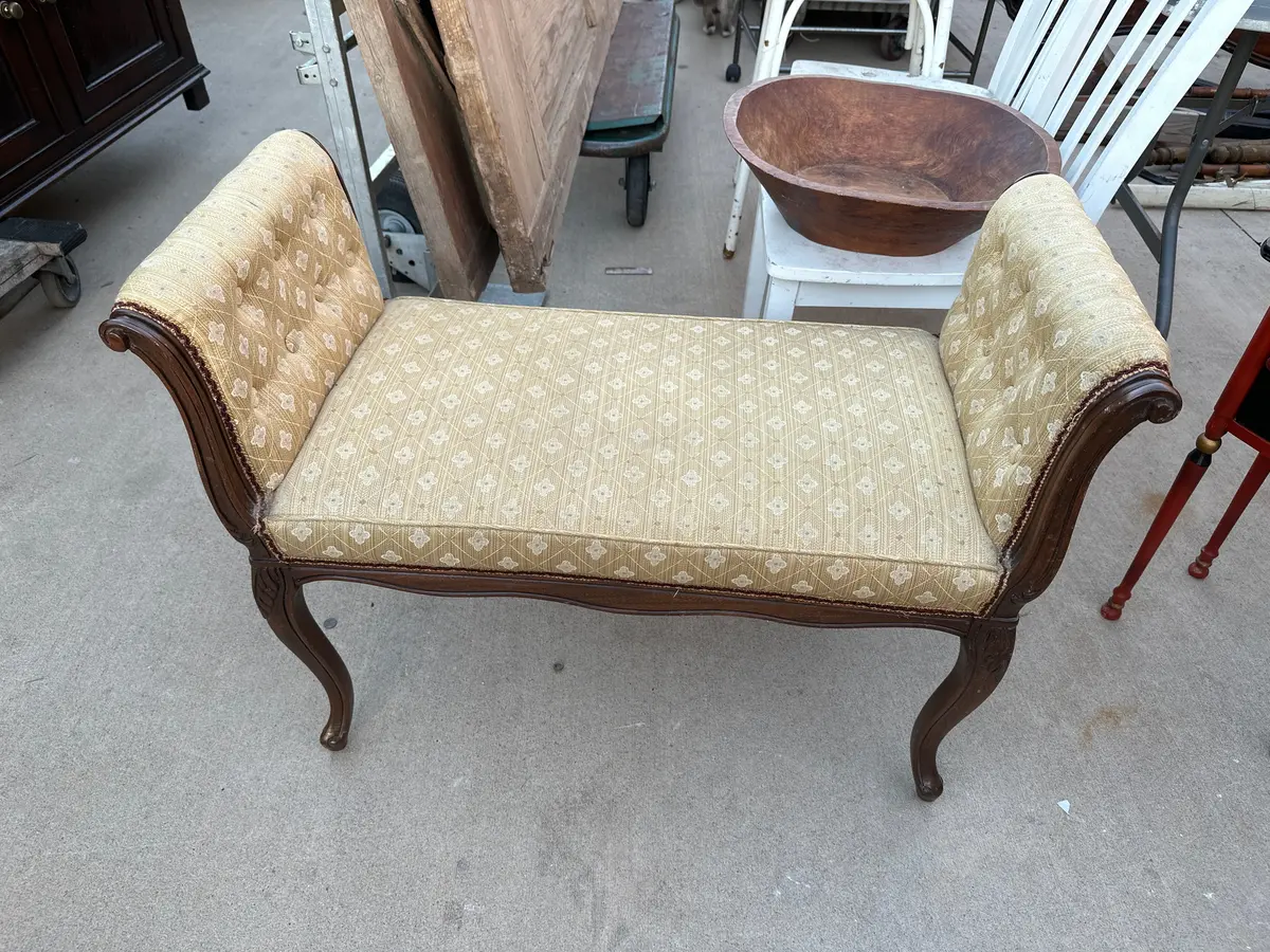 Louis Xv Yellow Upholstered Bench 1