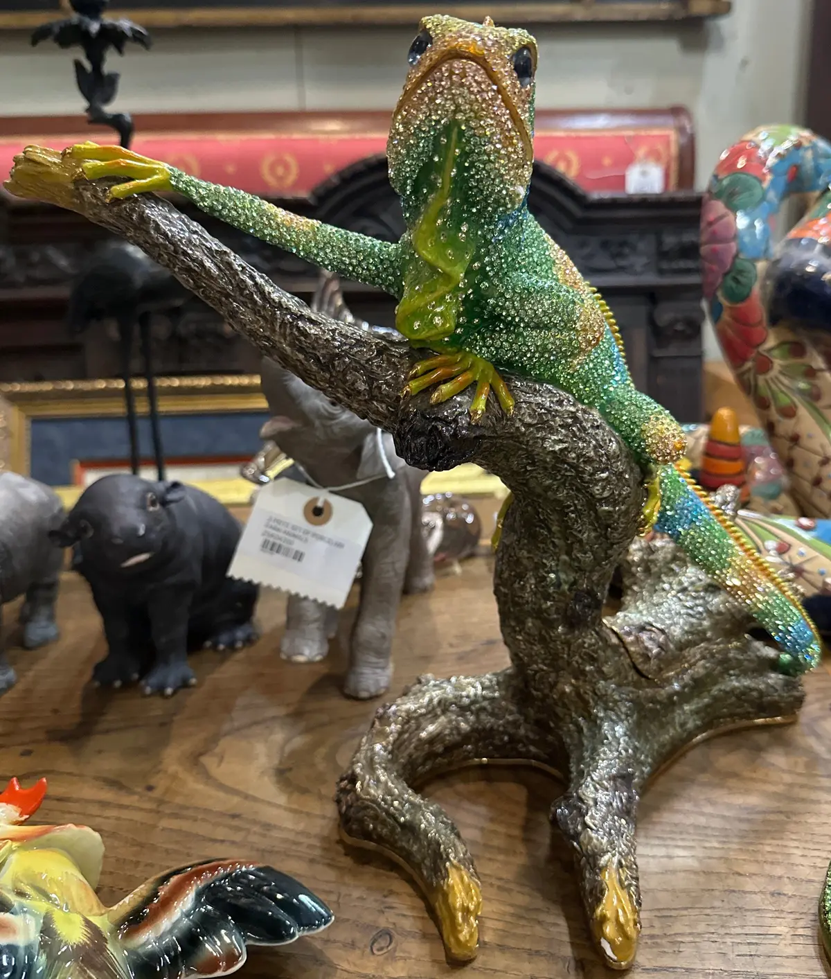 Large Bejeweled Lizard On A Tree Base 1