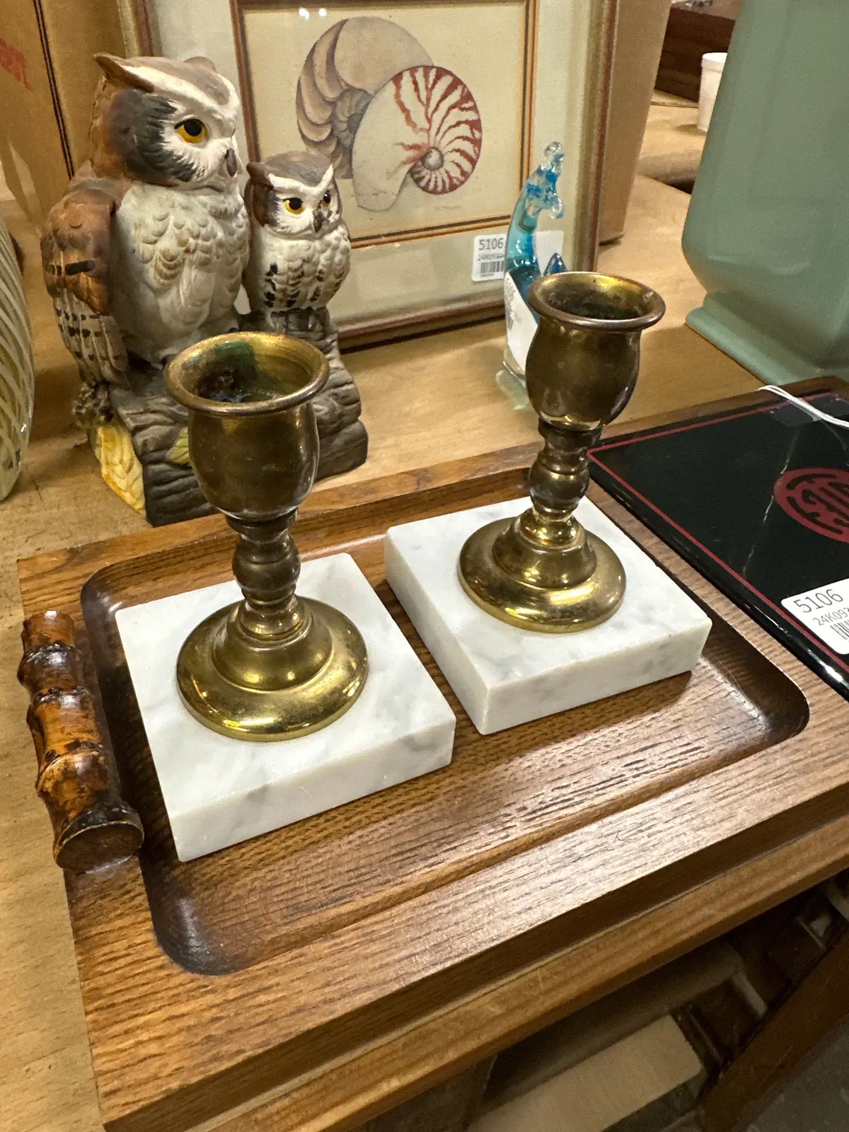 Pair Of Brass Candle Sticks With Marble Bases 1