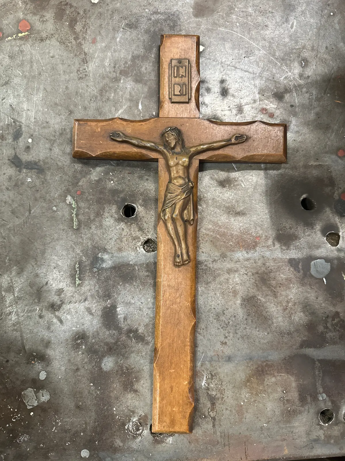 Small Beech Crucifix With  Spelter Corpus 1