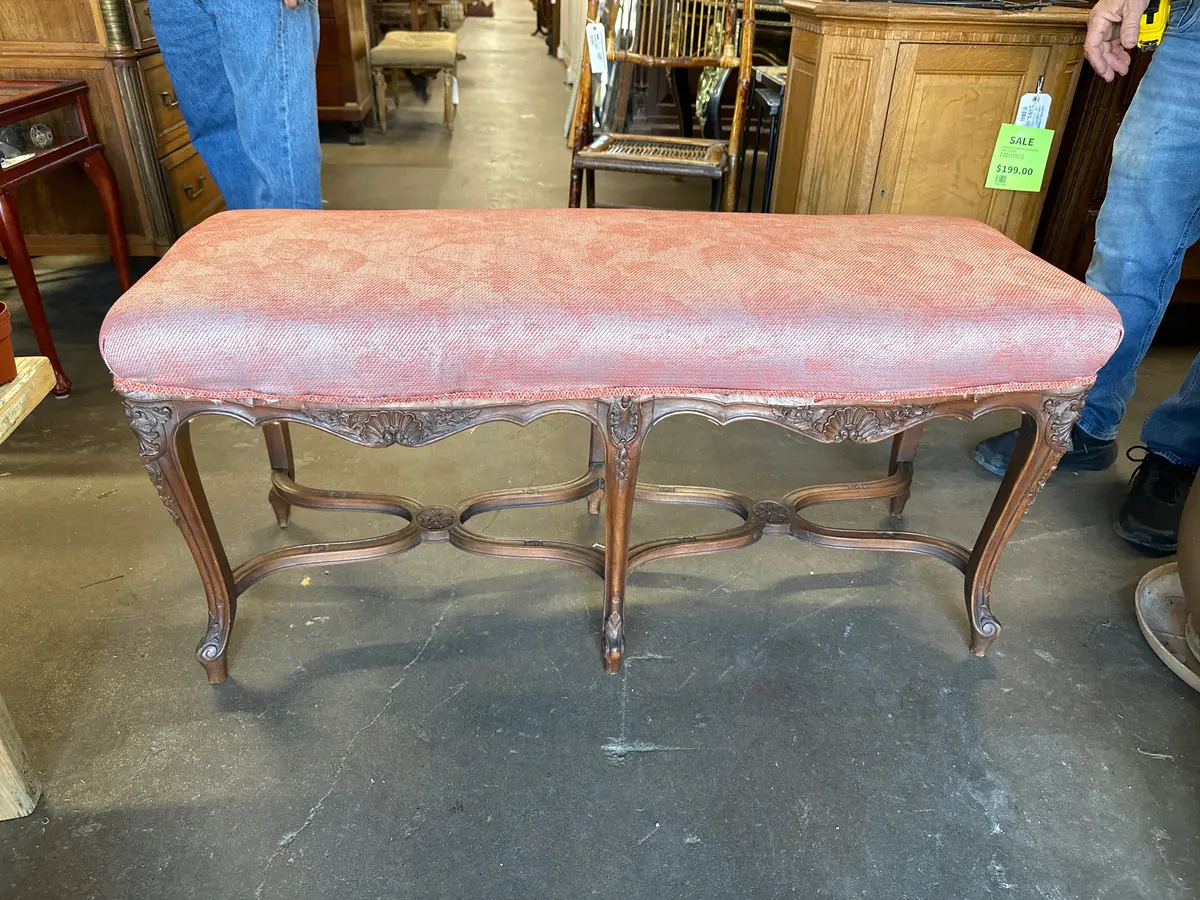 Pink Upholstered Large Louis Xv Bench 1