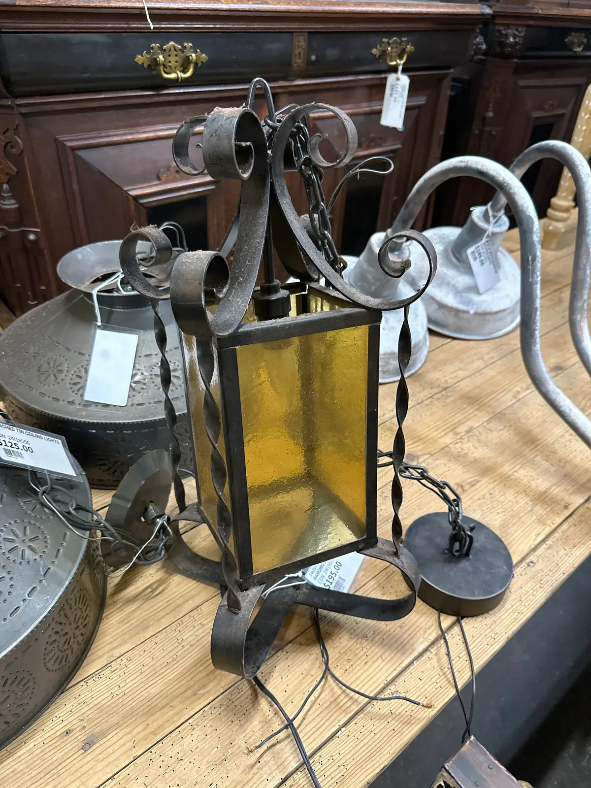 Twist Iron And Glass Hanging Lantern 1