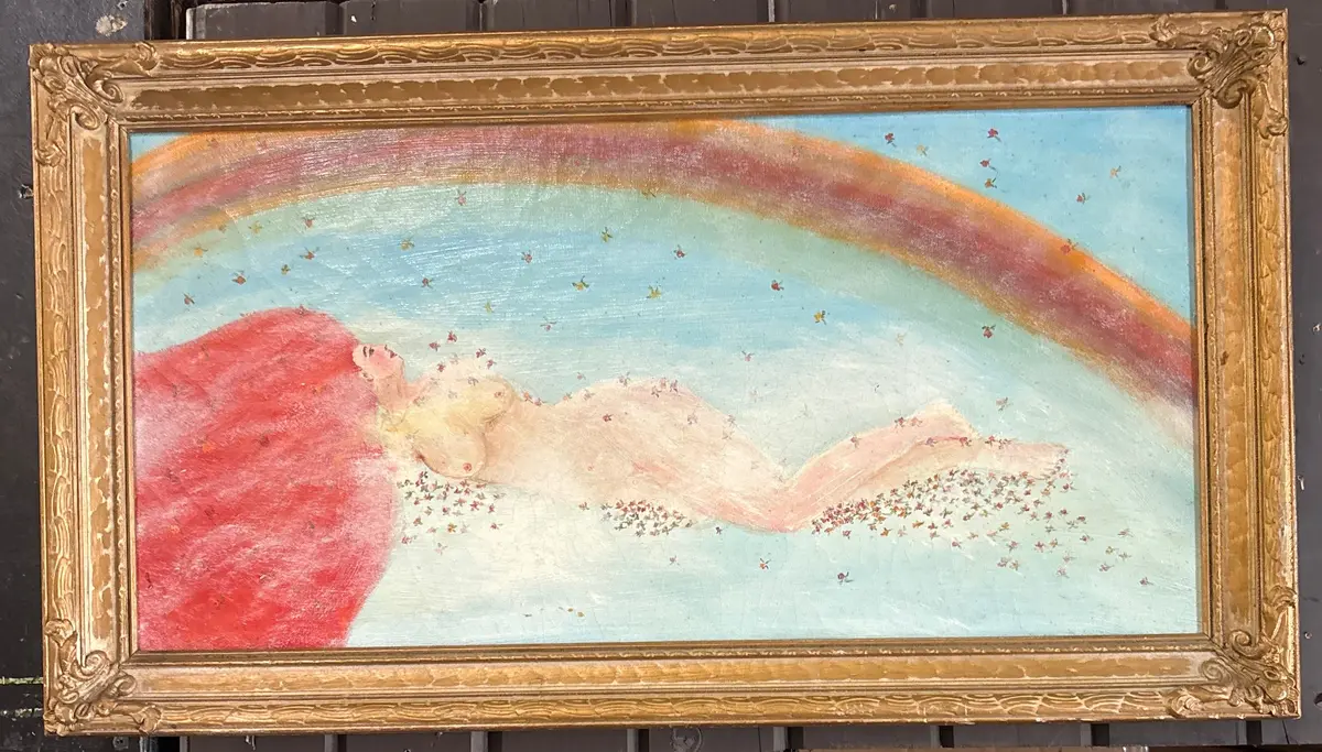 Nude Oil Painting With Rainbow Signed Tilsa Tsuckiya 1