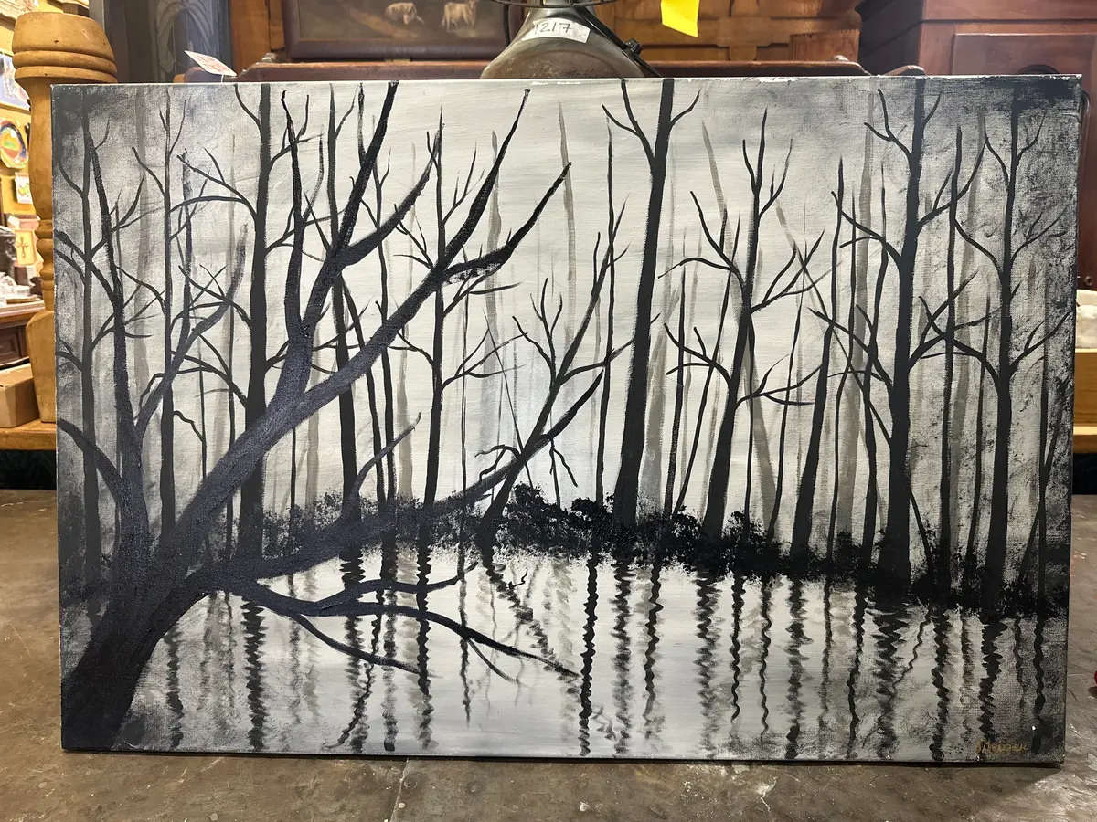 Unframed Oil Paintinf Of Barren Trees 1