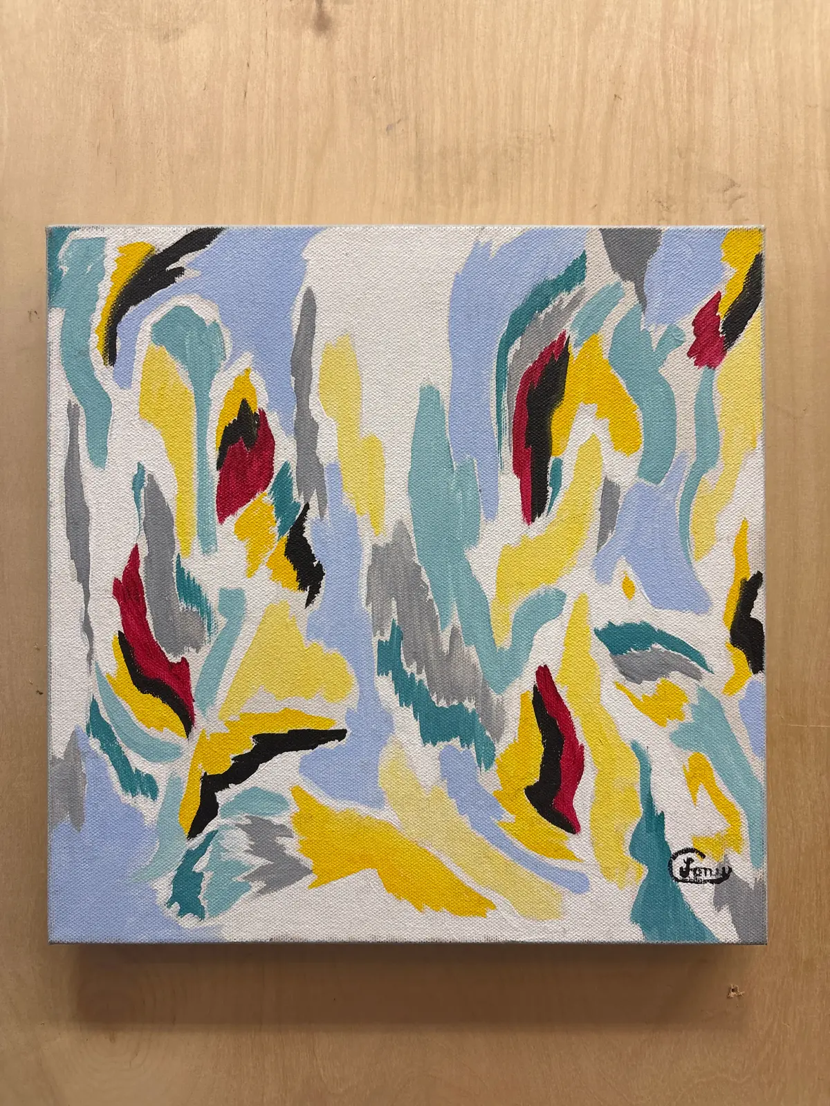 Small Multicolored Painting On Canvas - Signed 1