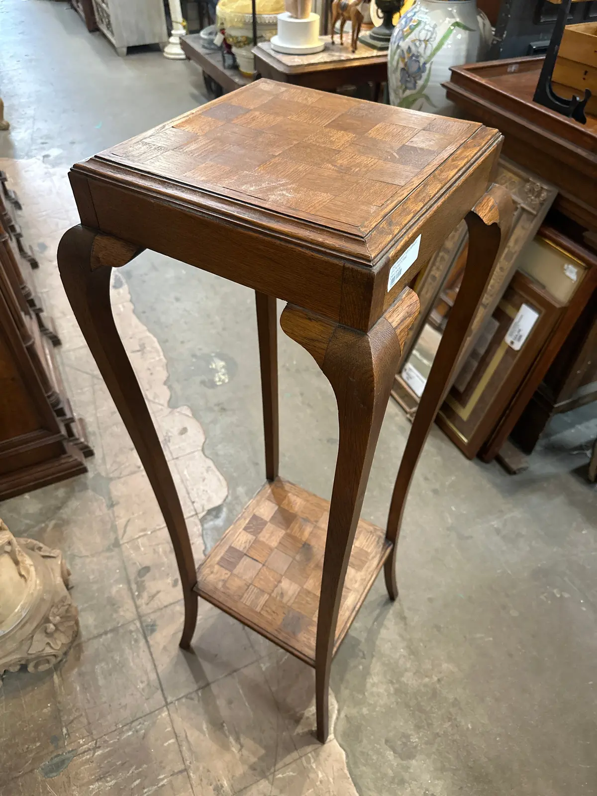 Tall Parquet Top Cabriole Leg Plant Stand 1