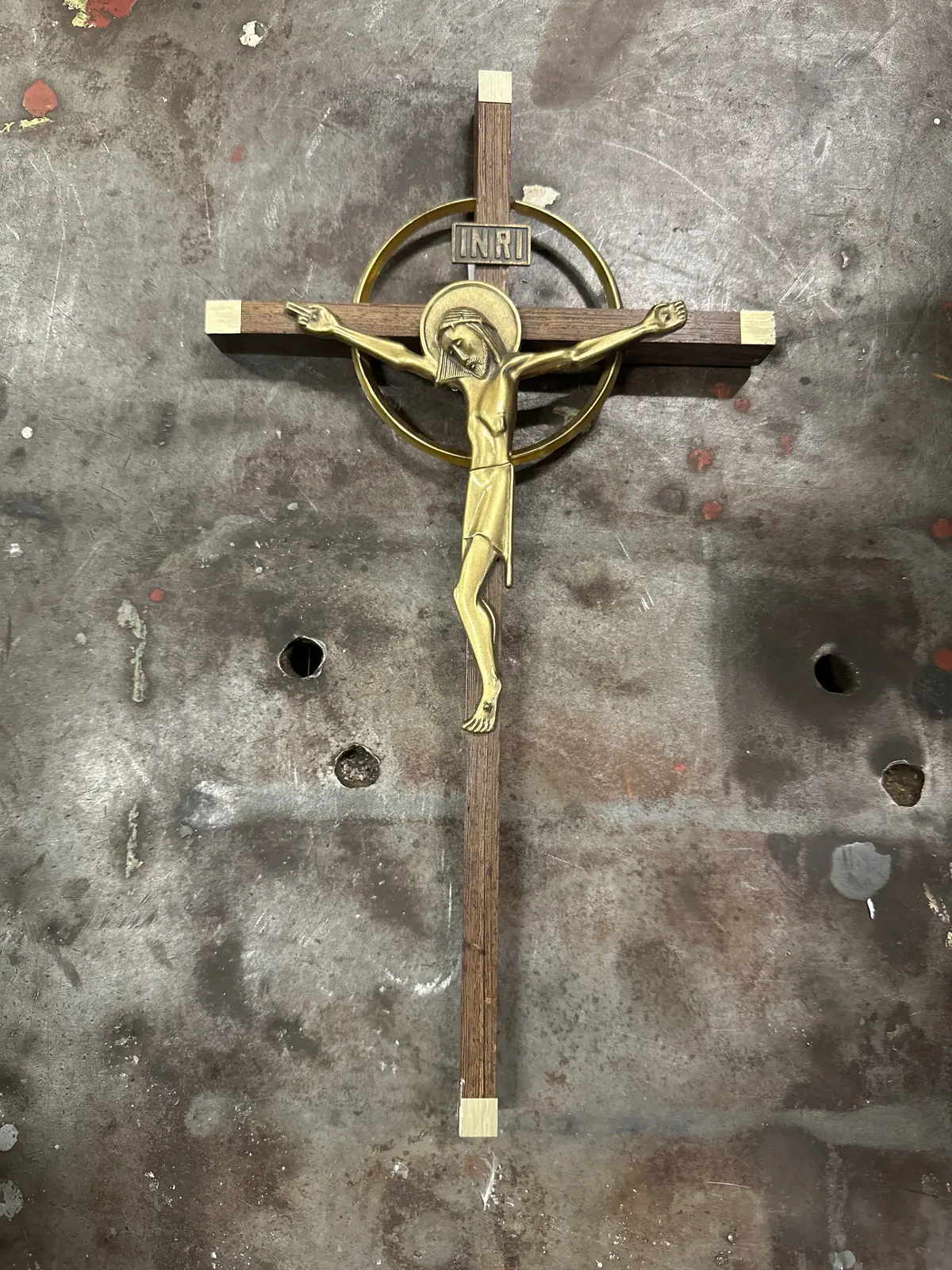 Medium Slender Brass And Wood Crucifix 1