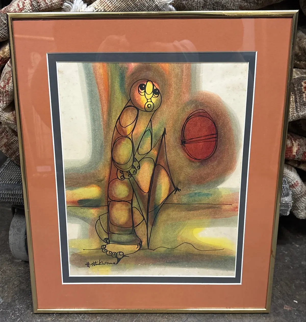 Abstract Water Color Portrait Signed H. Ntukiwama 1