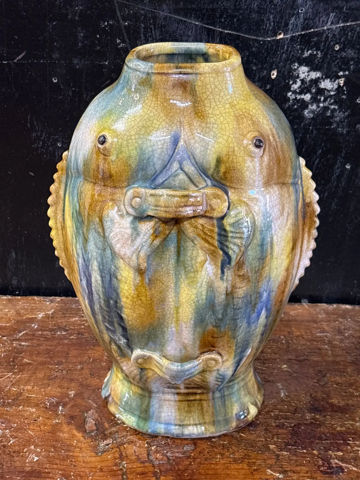 Blue And Yellow Glazed Pottery Fish 1
