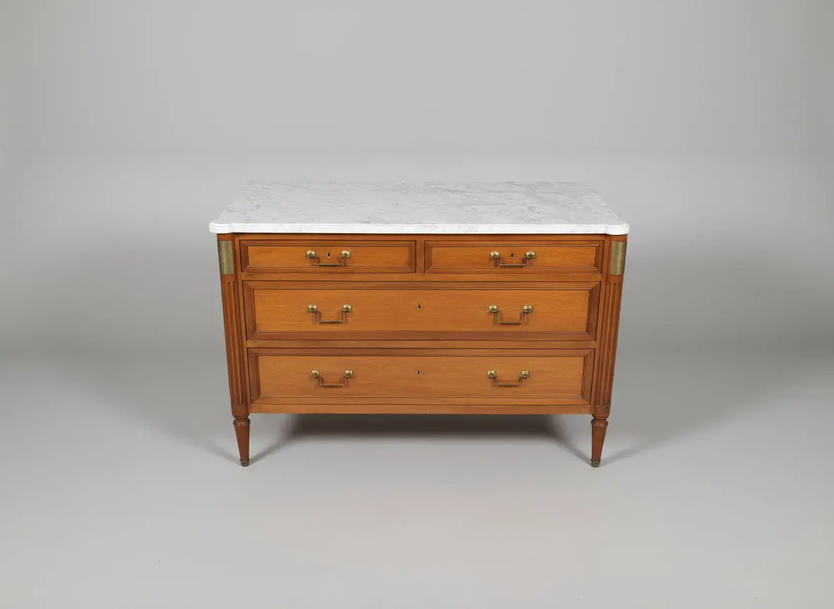 4 Drawer Louis Xvi Mahogany White Marble Top Chest 1