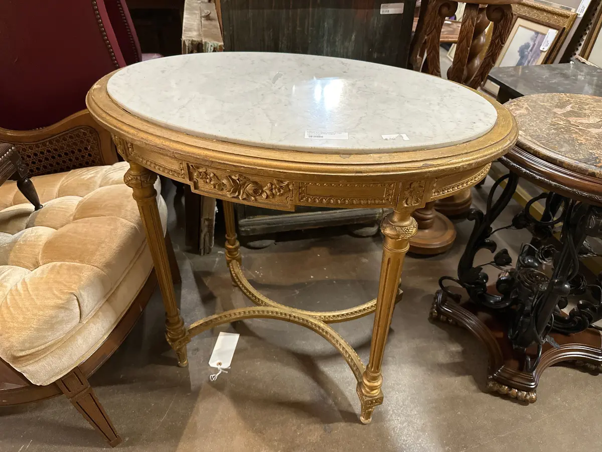 Loiuis Xvi Oval Marble Top Painted Center Table 1