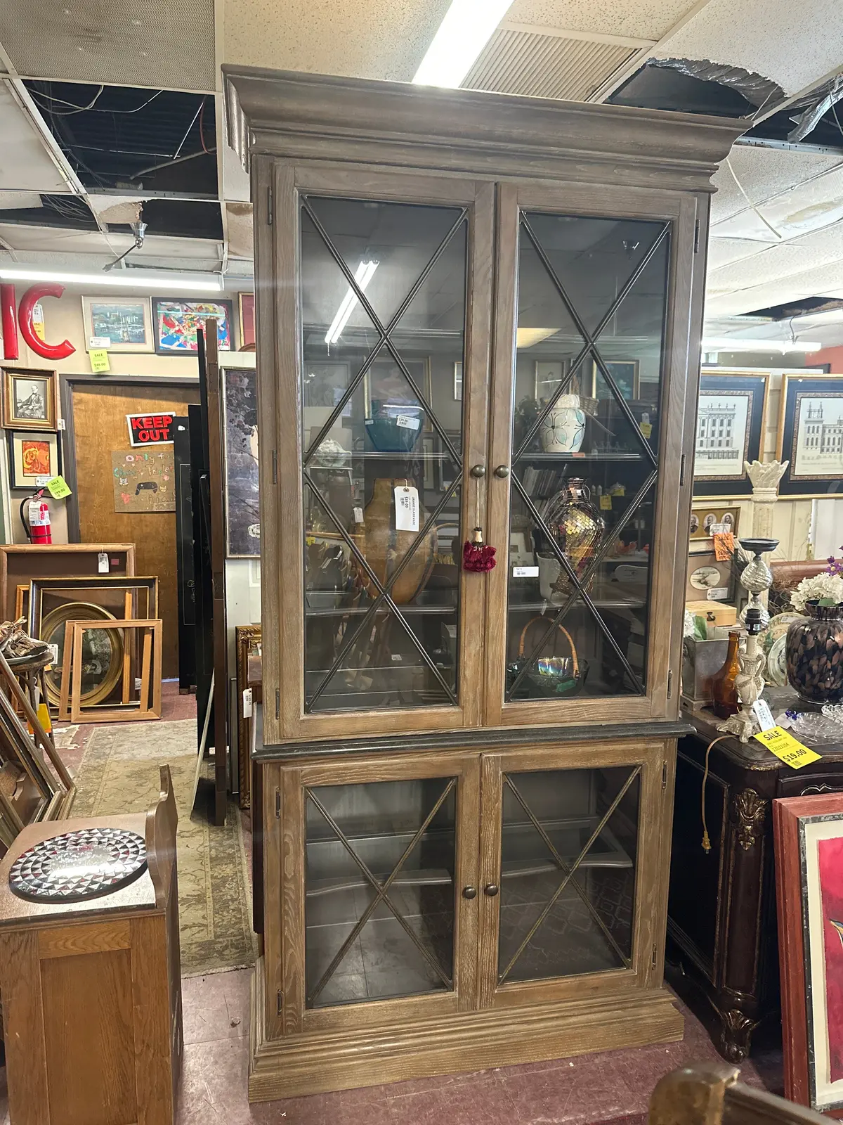 Restoration Hardware Whitewashed Oak Display Cabinet 1