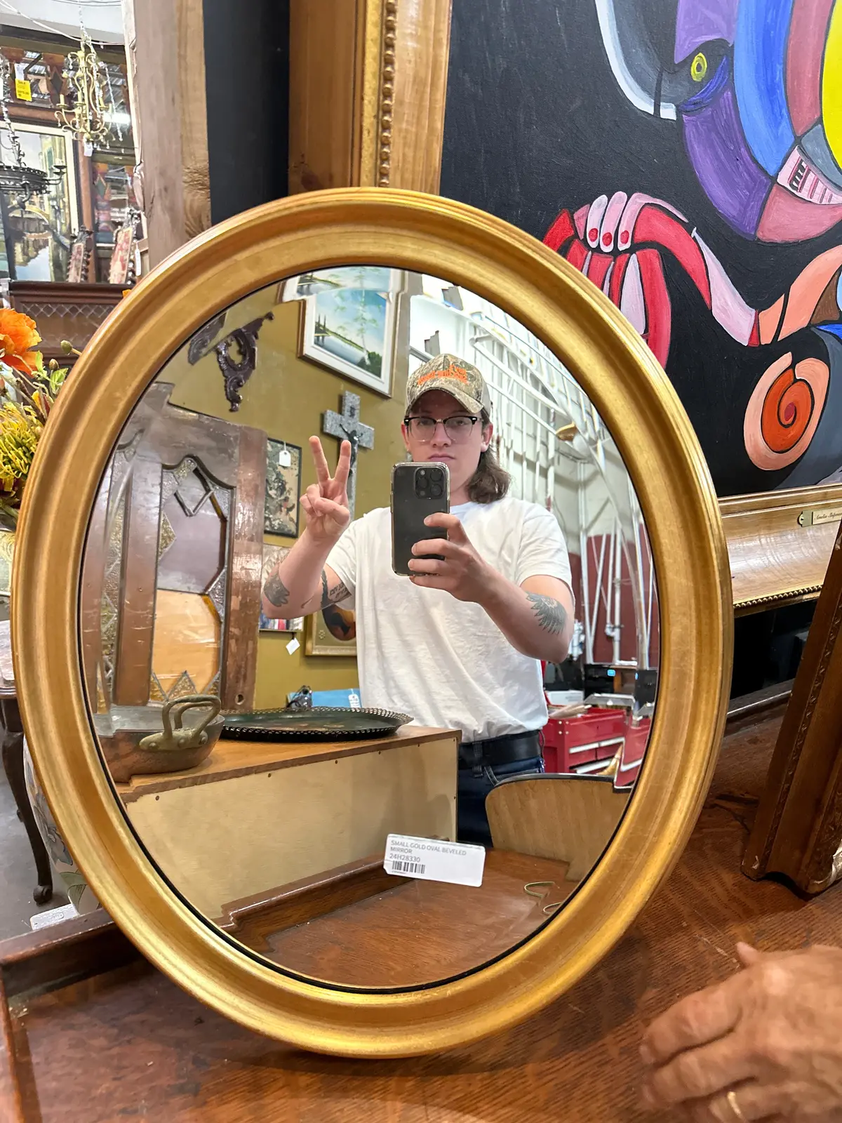 Small Gold Oval Beveled Mirror 1