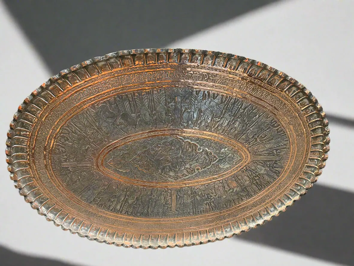 Large Oval Highly Embossed Copper Ruffled Tray 1