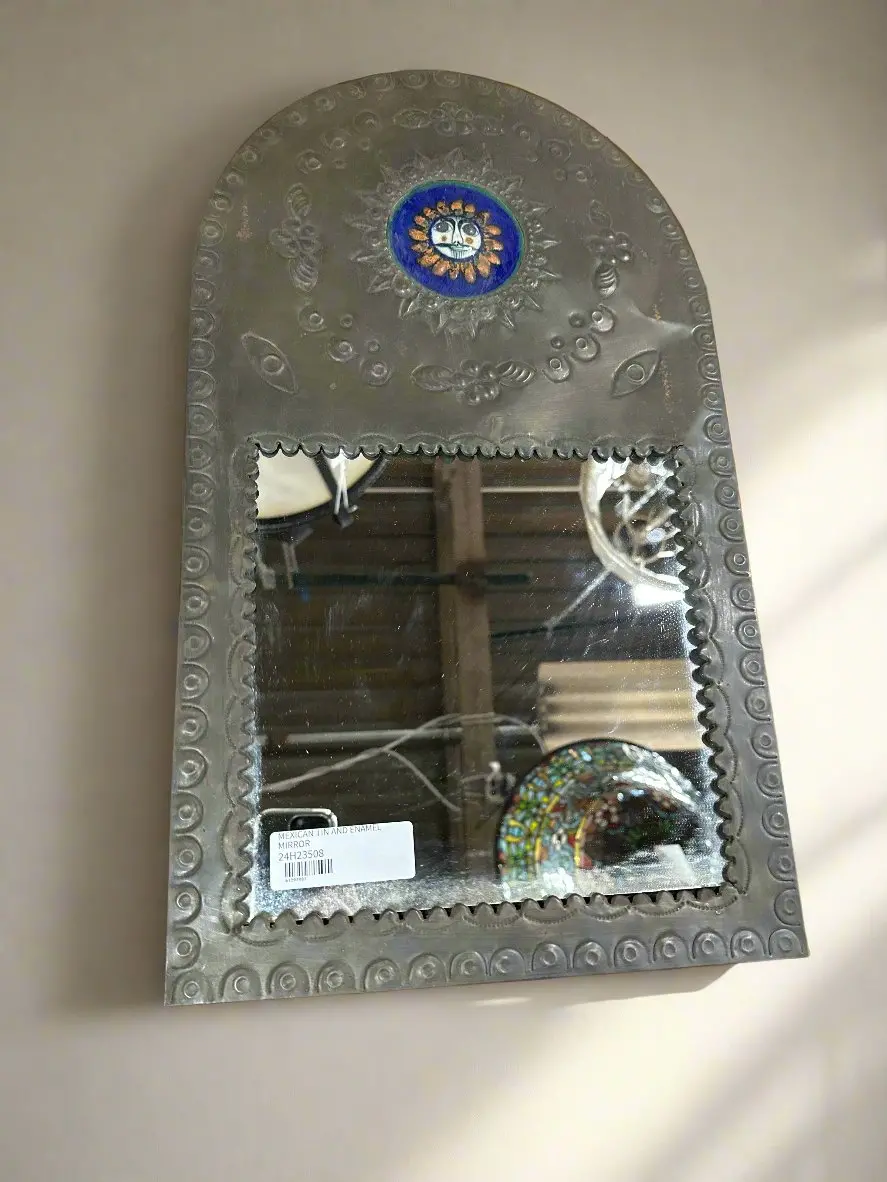 Mexican Tin And Enamel Framed Mirror 1