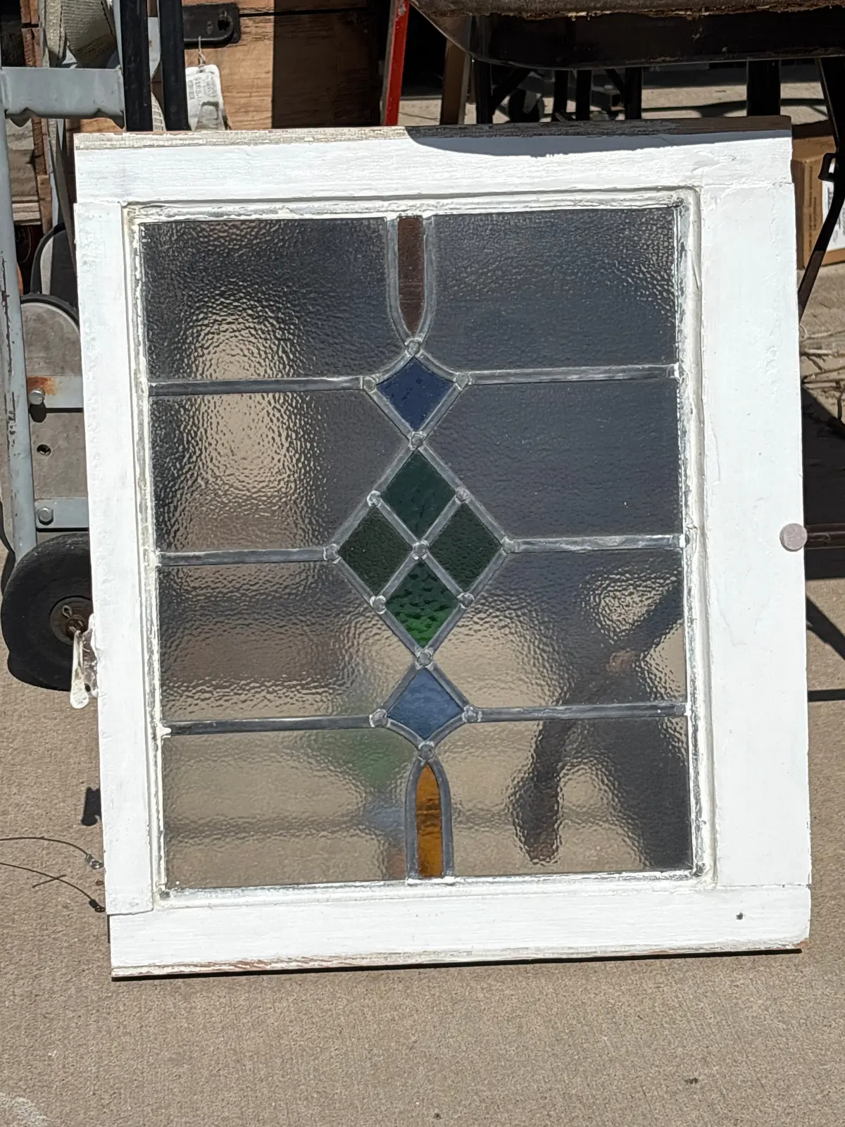 White Framed Medium Geometric English Stained Glass Window 1