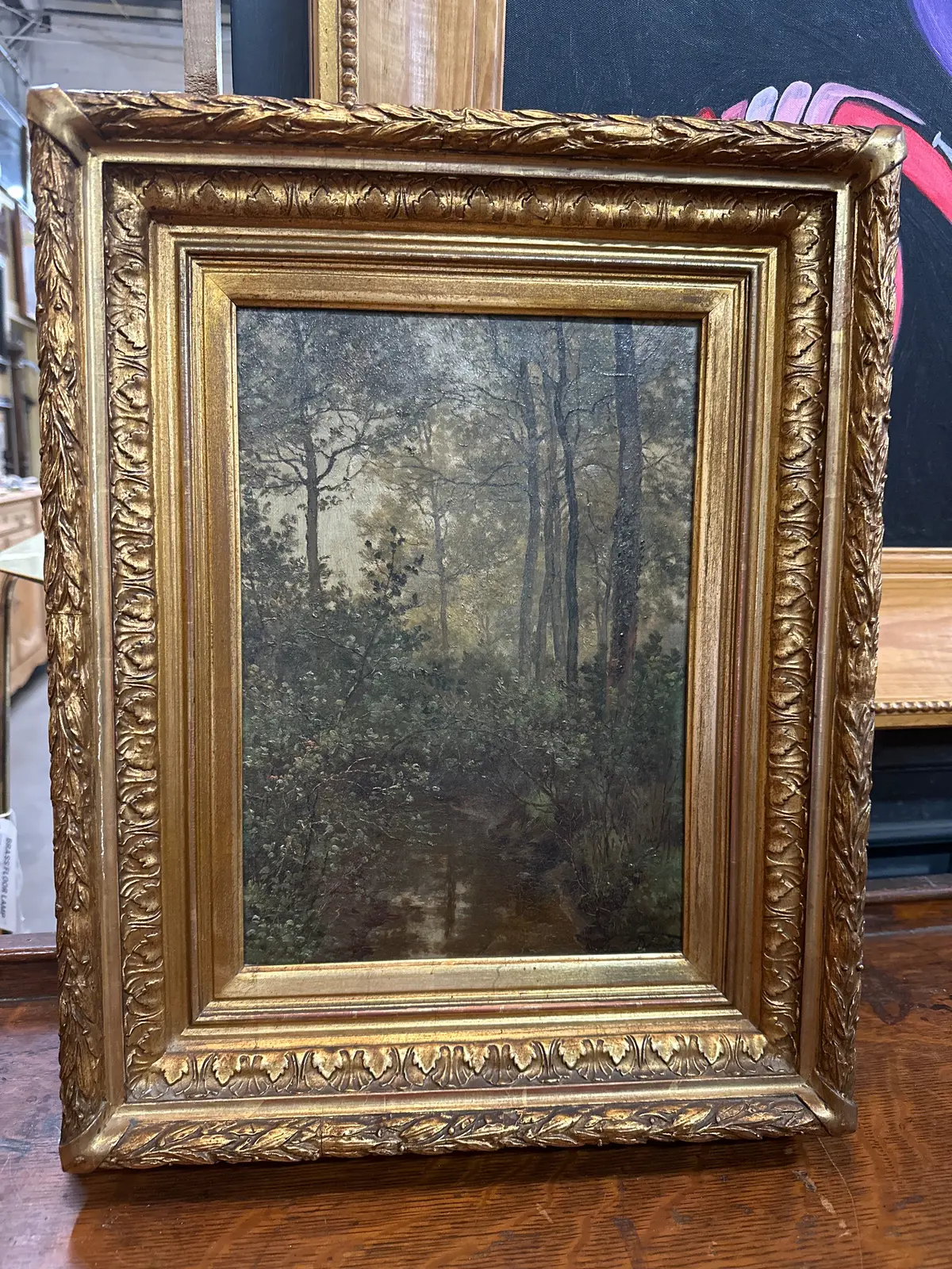 19Th Century Louis Derickx Small Sylvan Landscape Painting With Gold Frame 1