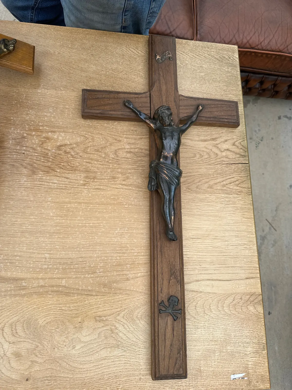 Large  Rosewood And Spelter Crucifix 1