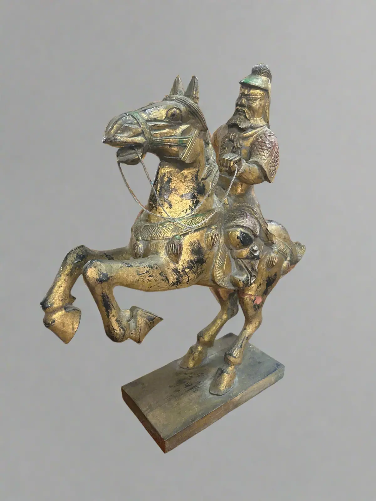 Carved Giltwood Statue Of A Chinese Horseman 1