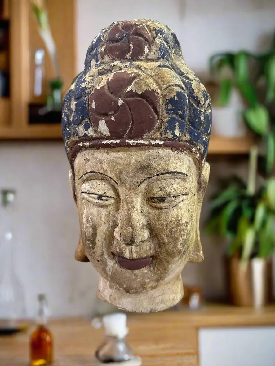 Thai Carved Head Of Buddha 1
