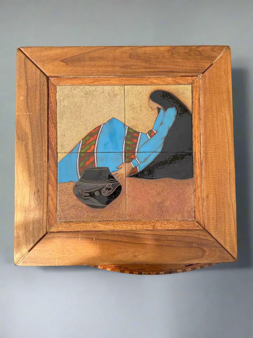 Framed Tile Of A Woman And Vase 1