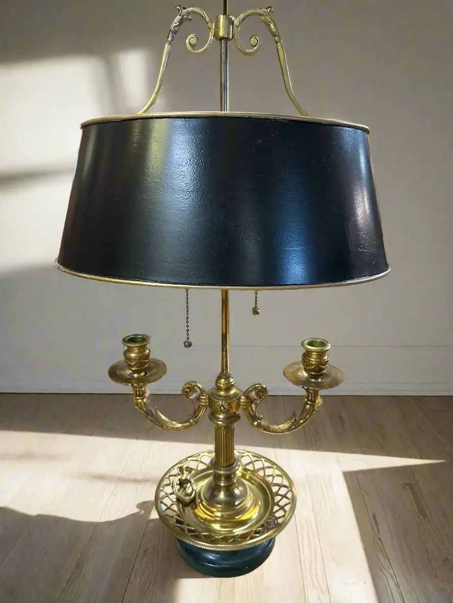 Brass Boullotte Lamp With Black Shade 1