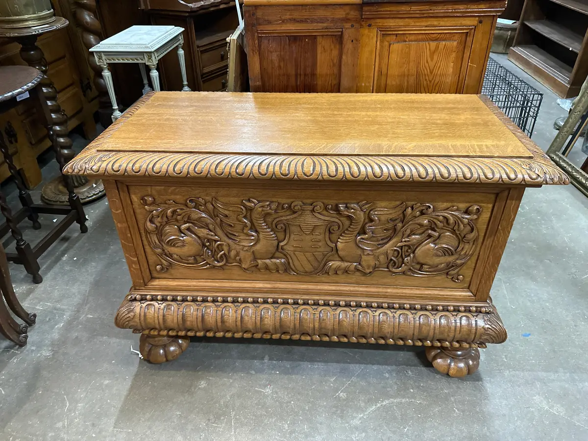 Large Oak Griffin Carved Coffer 1