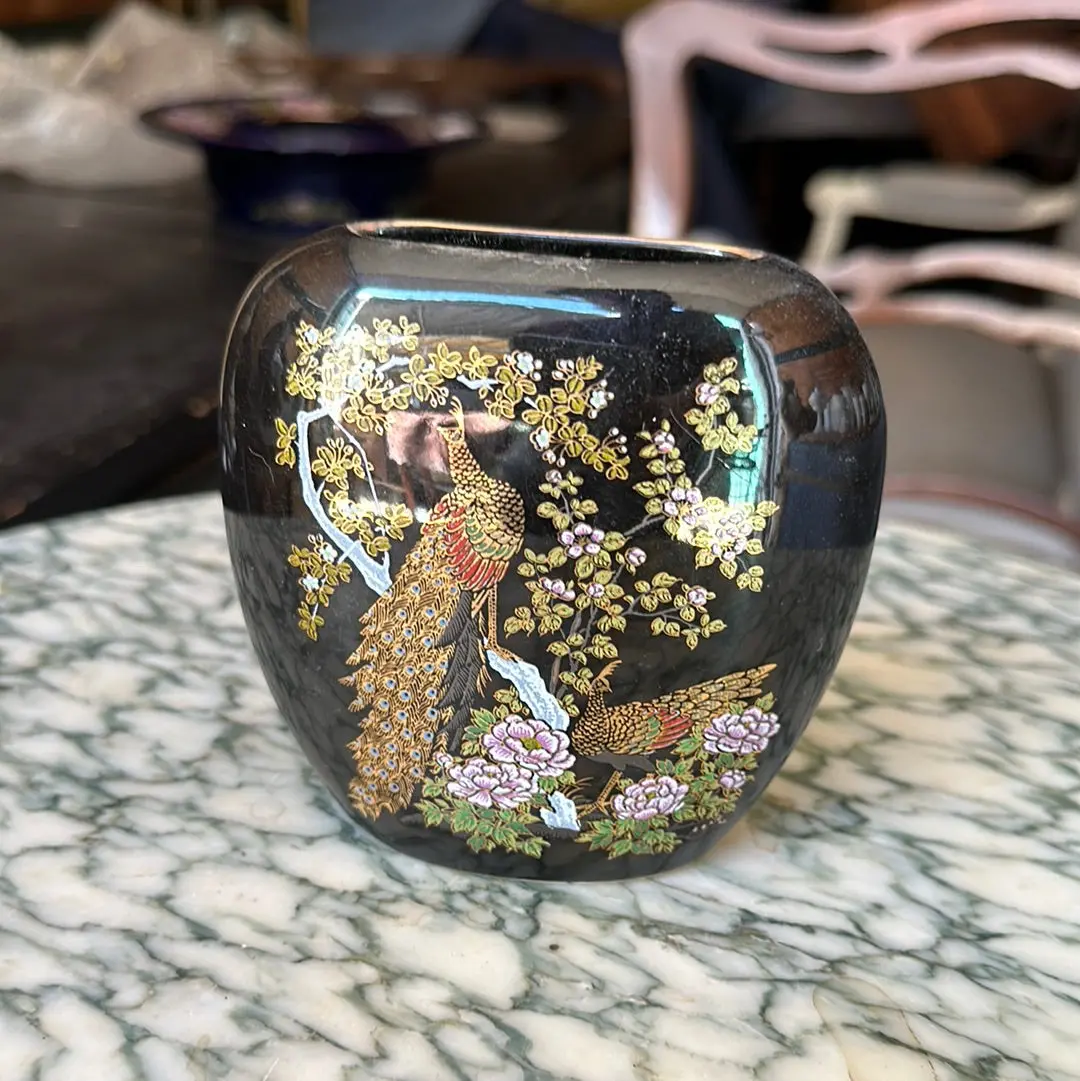 Small Japanese Black And Gold Floral Thin Vase 1