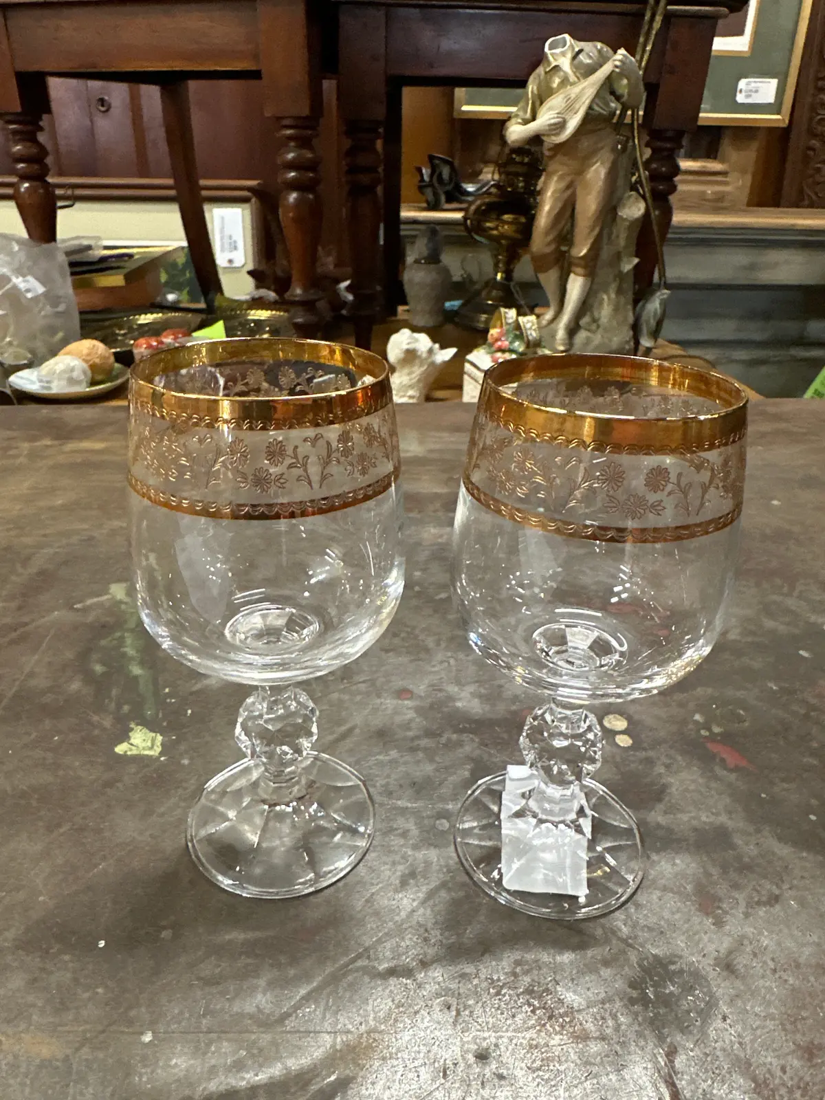 Pair Of Gold Trimmed Stemware Glasses 1
