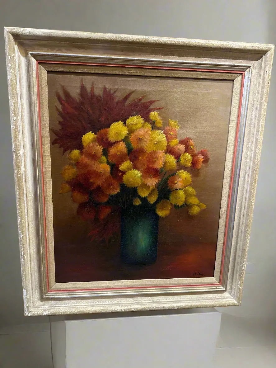 Framed Floral Still Life Oil Painting Signed Otis Dozier 1